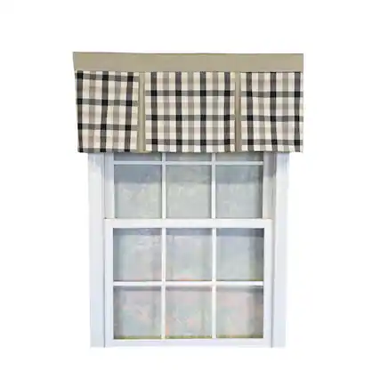 Front. RLF Home - RLF Home 100% Cotton Bison Check Pleated Unlined Windows Rod Pocket Valance 50" x 17" Black - Black.