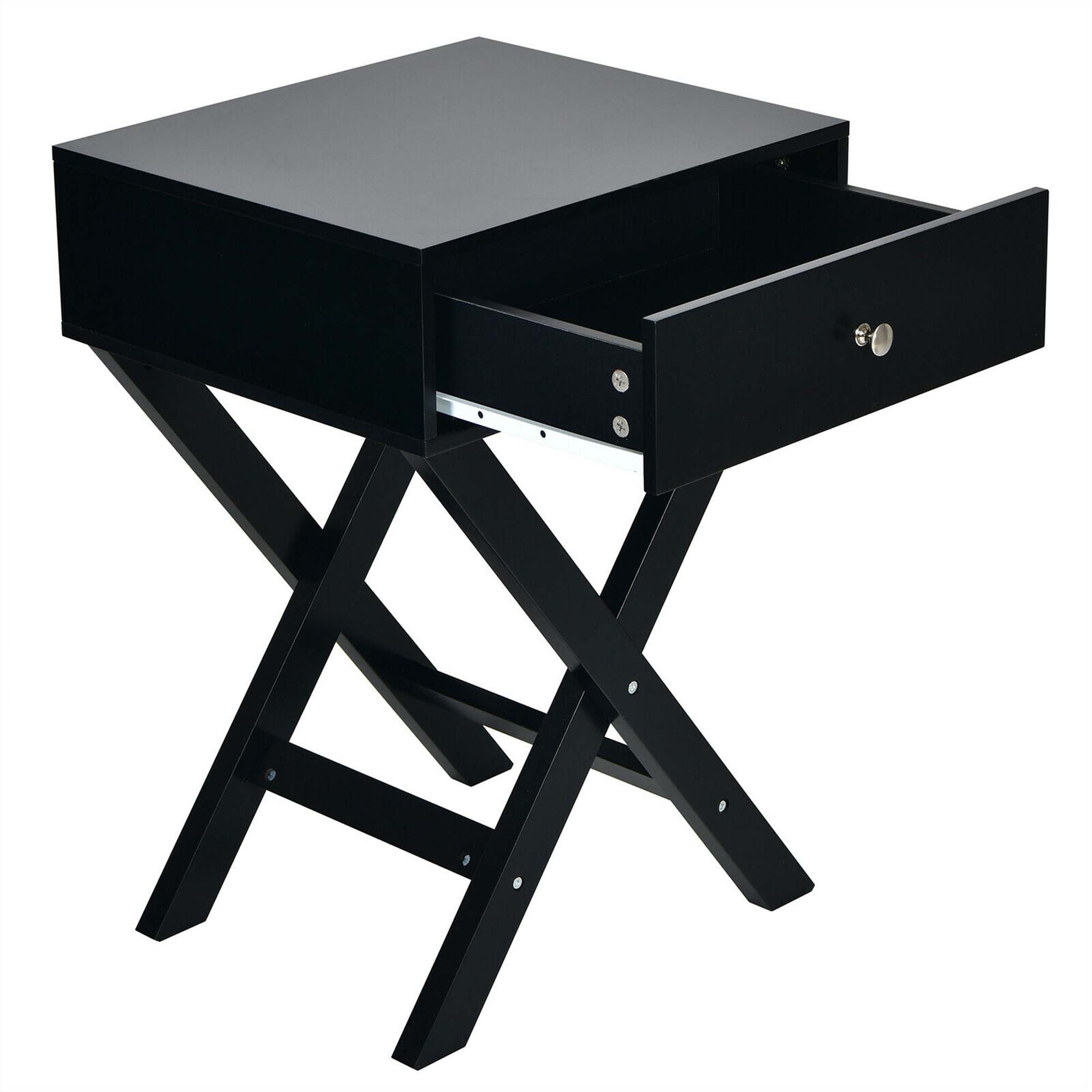Alt View 3. Gymax - Gymax Set of 2 X-Shaped Nightstand Side End Table Bedside Table w/ Drawer Black - Black.