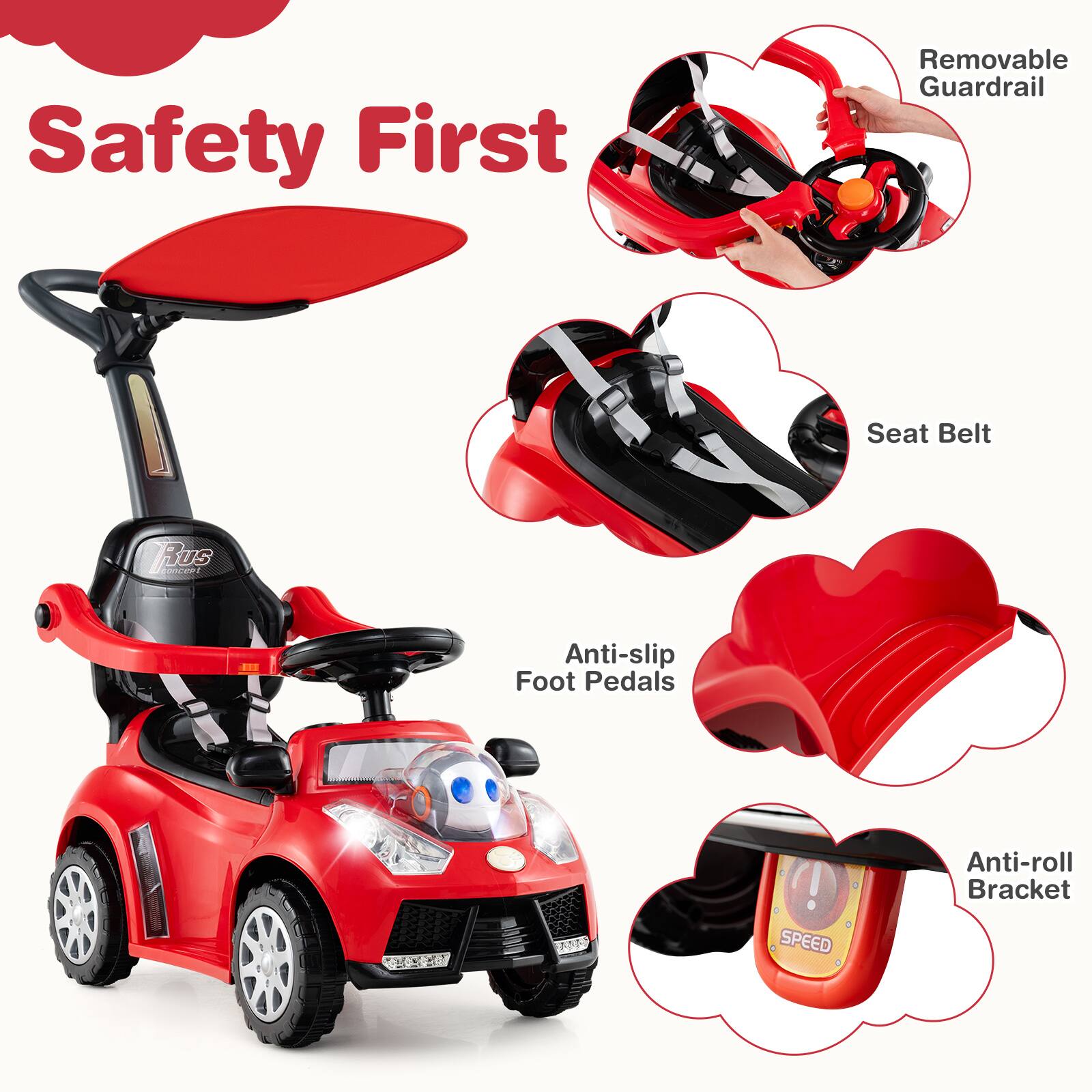 Safety First  
- Removable Guardrail  
- Seat Belt  
- Anti-slip Foot Pedals  
- Anti-roll Bracket