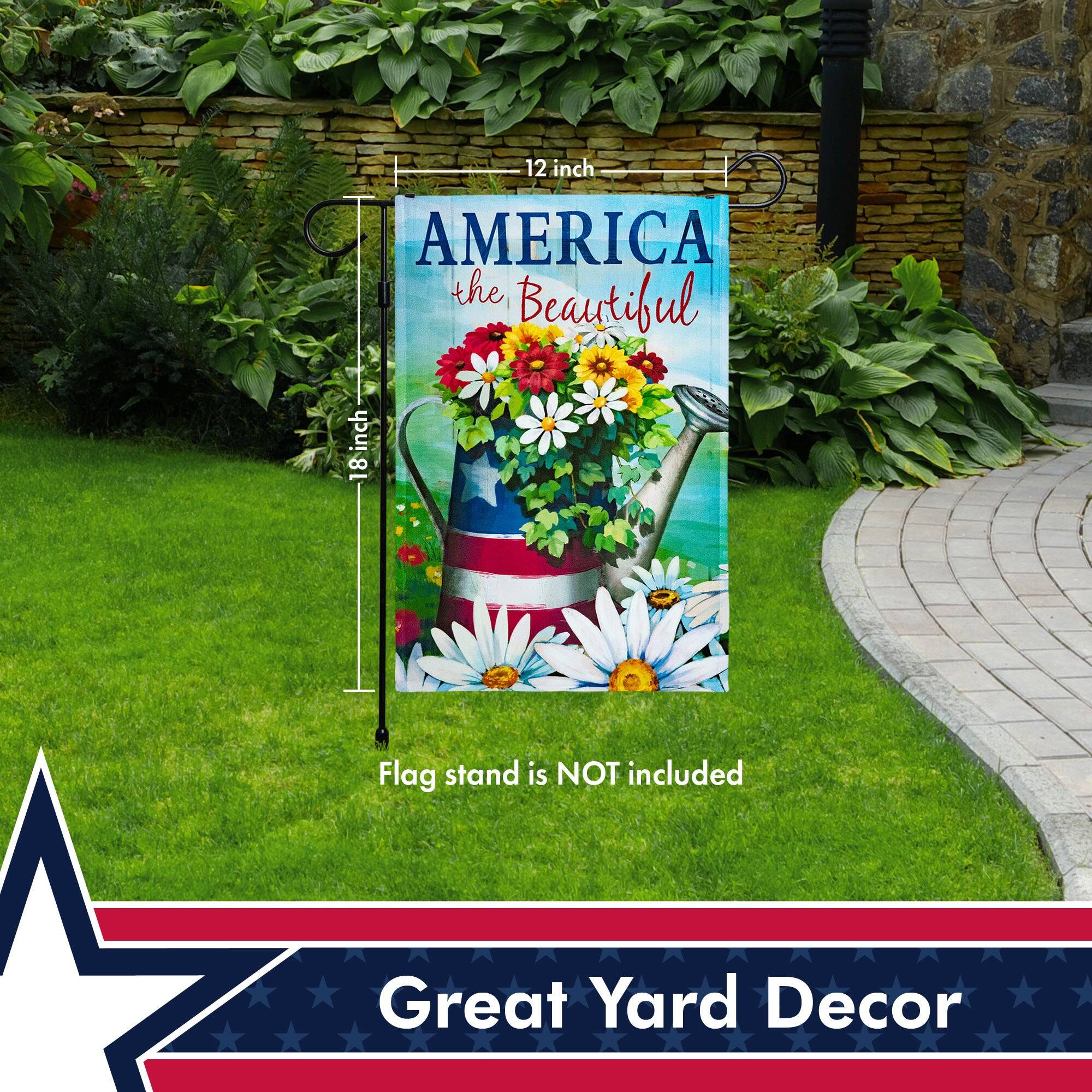 12 inch AMERICA the Beautiful 18 inch Flag stand is NOT included Great Yard Decor