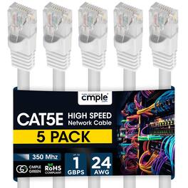 Cmple.com - Cmple - 5 Pack Cat5e Ethernet Cable 15 ft, Router Patch Cord, Internet Cat5 Cables, RJ45, LAN Network Wire - White