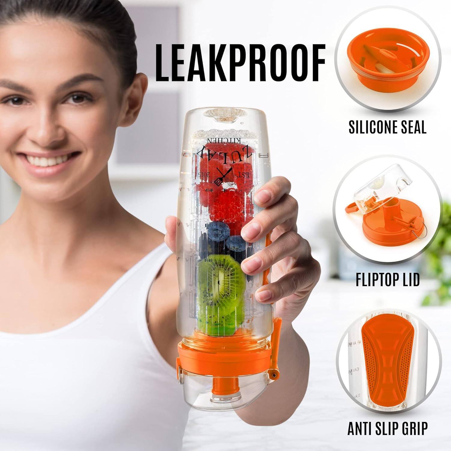 LEAKPROOF  
KITCHEN  
SILICONE SEAL  
FLIPTOP LID  
ANTI SLIP GRIP
