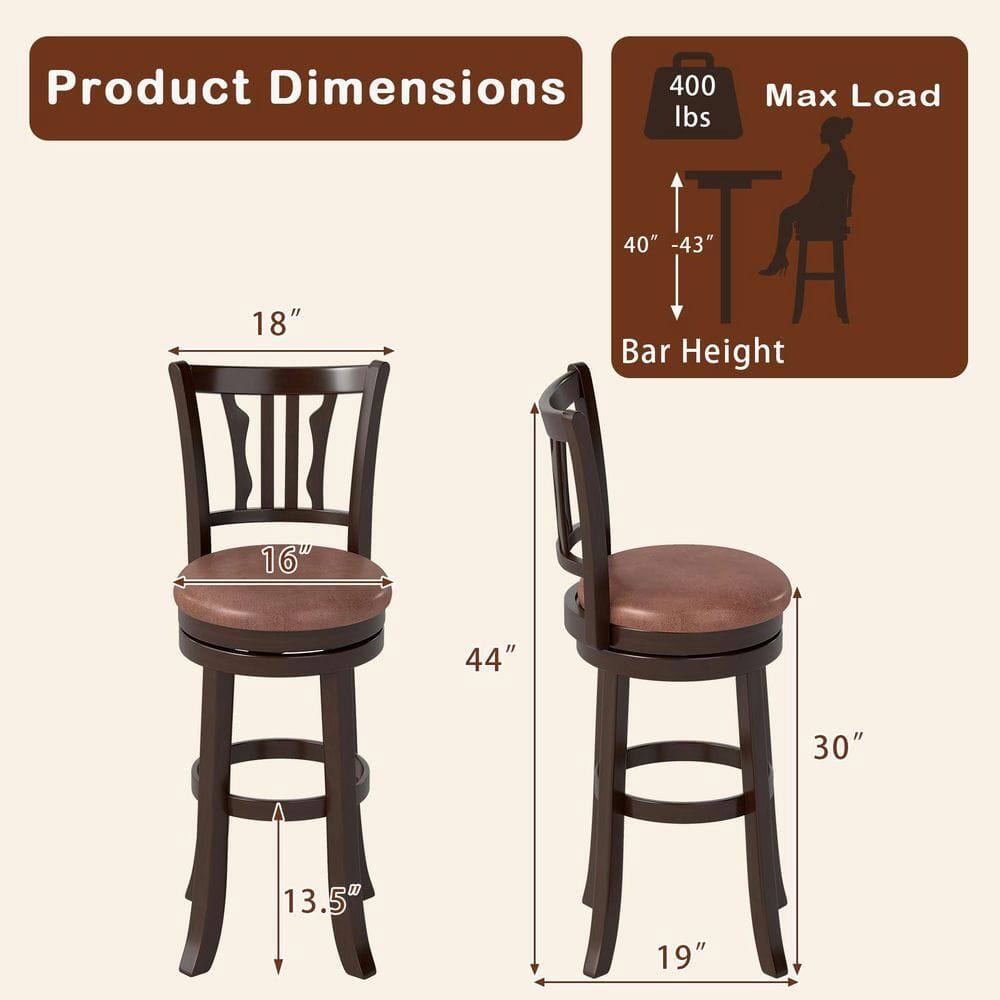 Product Dimensions  
400 Max Load lbs  
40" - 43" Bar Height  
18" Seat Height  
16" Seat Diameter  
44" Overall Height  
13.5" Leg Height  
19" Seat Width