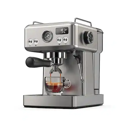 Front. Plum Chef - Semi-Automatic Espresso Machine 20 Bar Cold & Hot Brew - Silver.