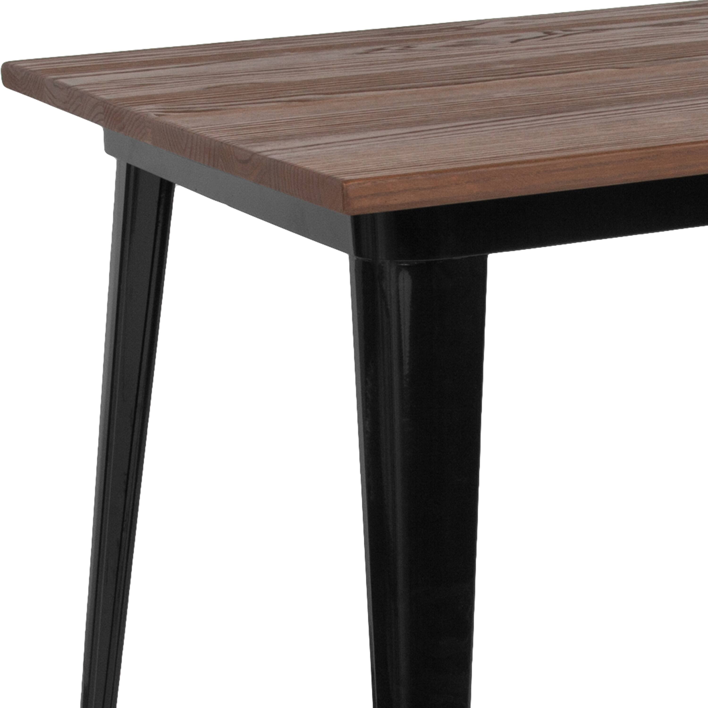 Alt View 3. Emma + Oliver - 30.25" x 60" Rectangular Metal Indoor Table with Rustic Wood Top - Black.