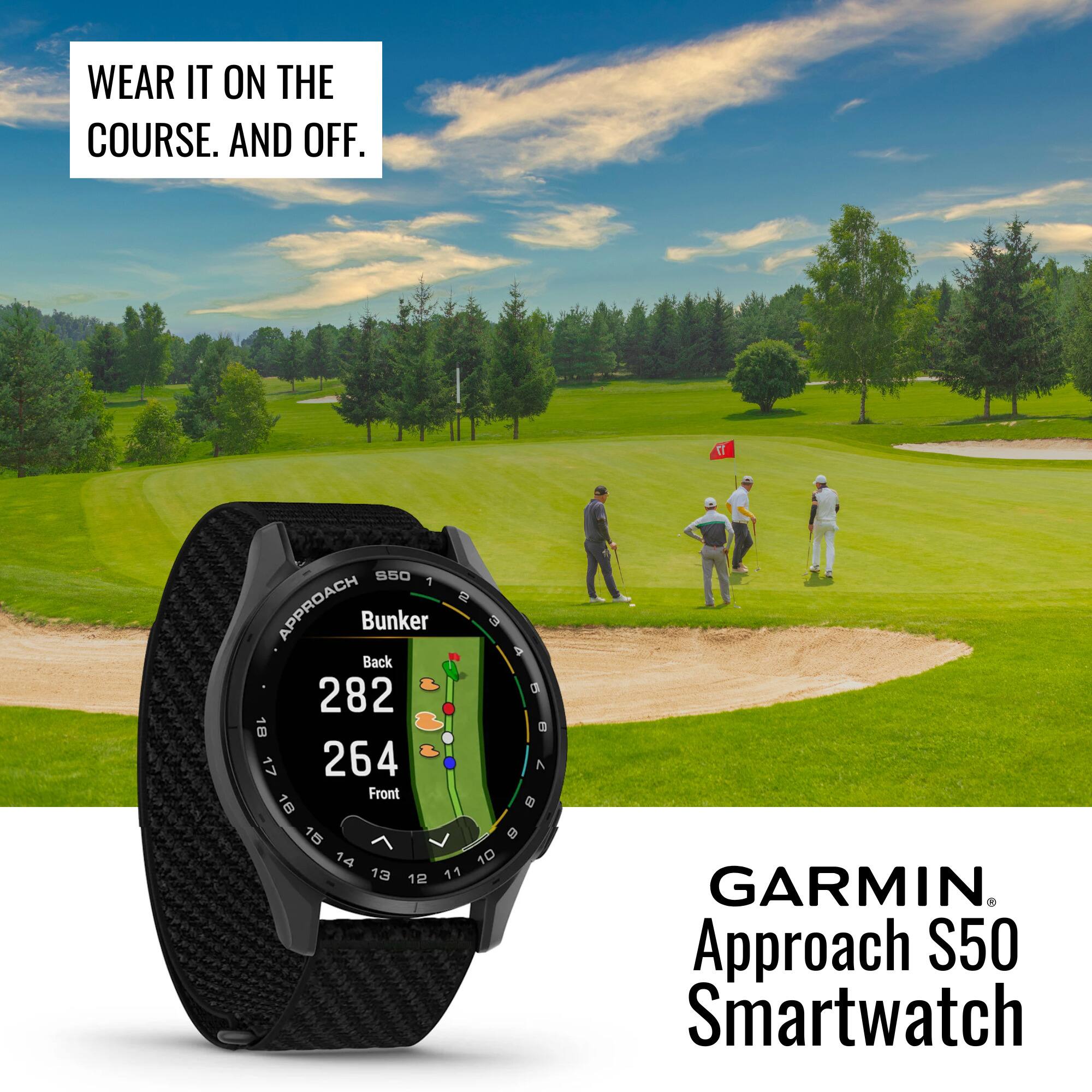 Garmin Approach S50 GPS AMOLED Golf Smartwatch and Charger