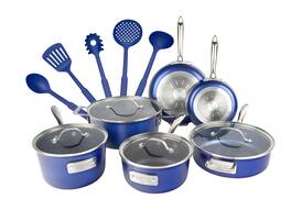 Granitestone - 15 Piece Stackmaster Nonstick Cookware Set with Glass Lids - Blue