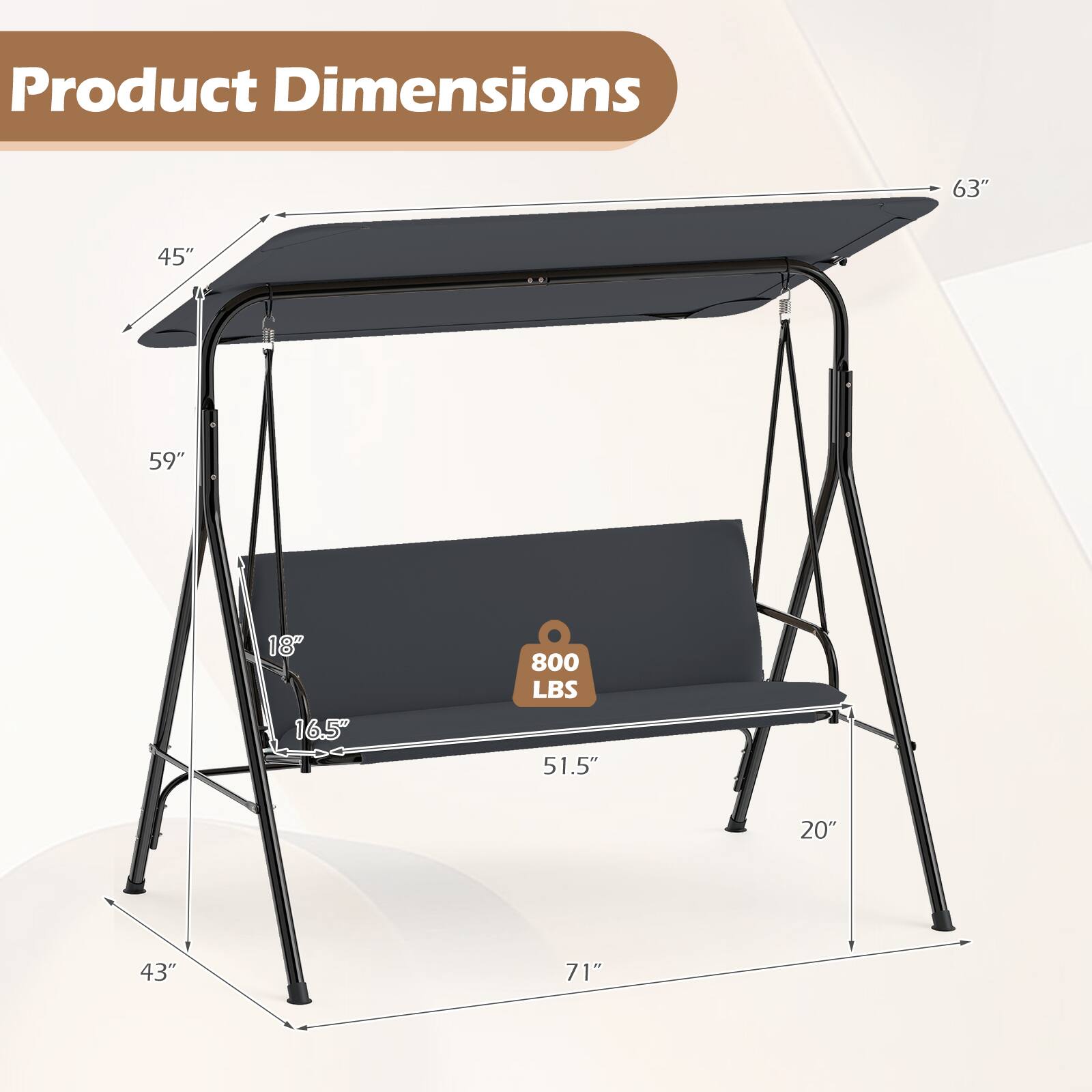 Product Dimensions: 63" x 45" x 59" x 18" x 16.5" x 800 LBS x 51.5" x 20" x 43" x 71"
