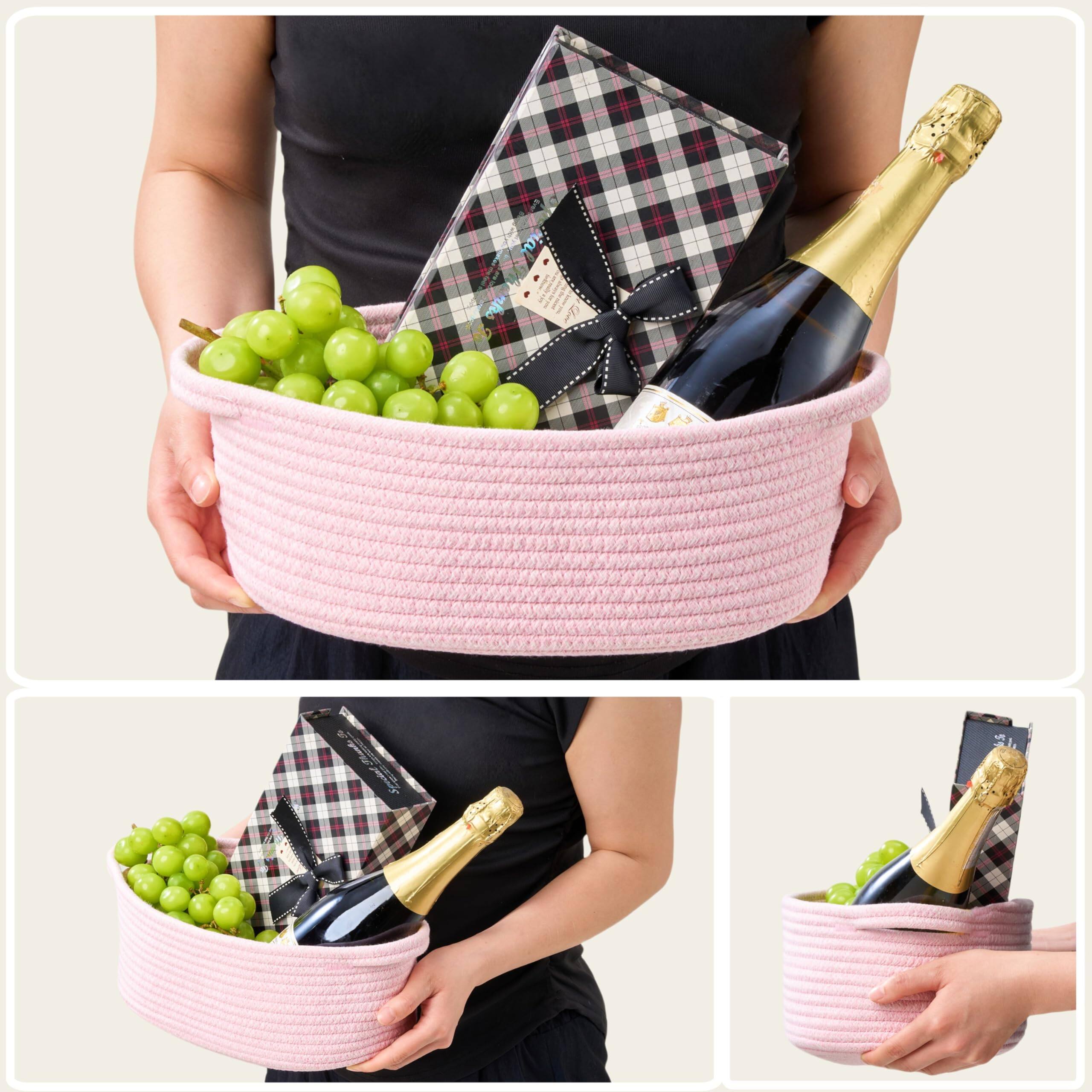 Alt View 3. Paradigms Interiors - Gift Basket With Wrap Bag And Ribbon Empty Small Woven For Cute Decorative Organizer Showers Raffle Thanksg... - Pink-1 Pack.