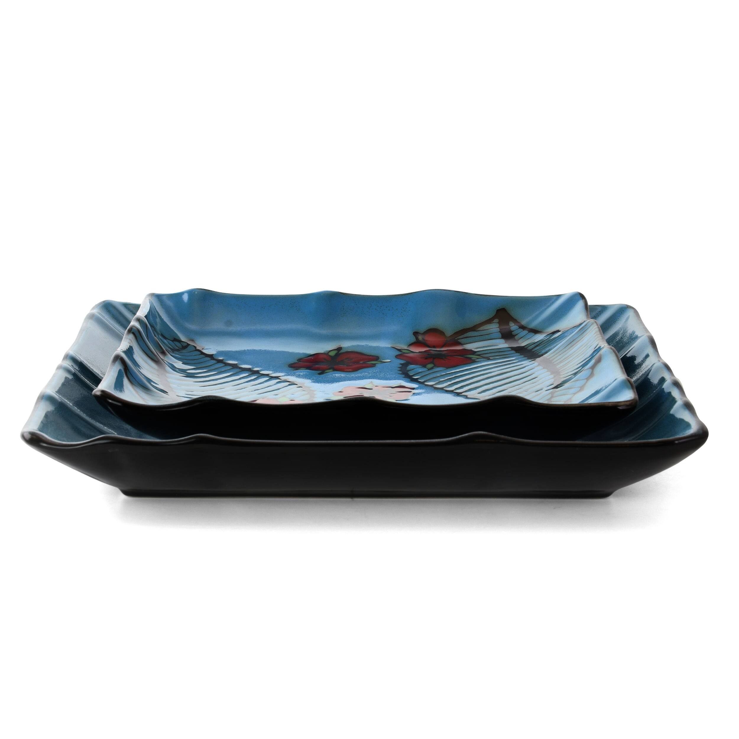 Alt View 9. Elama - Elama Aloha Tide 16 Piece Luxurious Stoneware Dinnerware with Complete Setting for 4 - Blue and Red.
