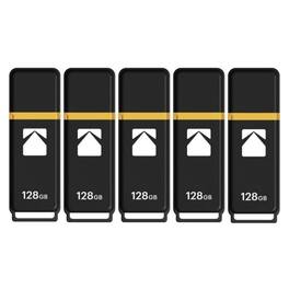 Kodak - USB 3.2 K100 128GB Flash Drive (5-pack) - Black