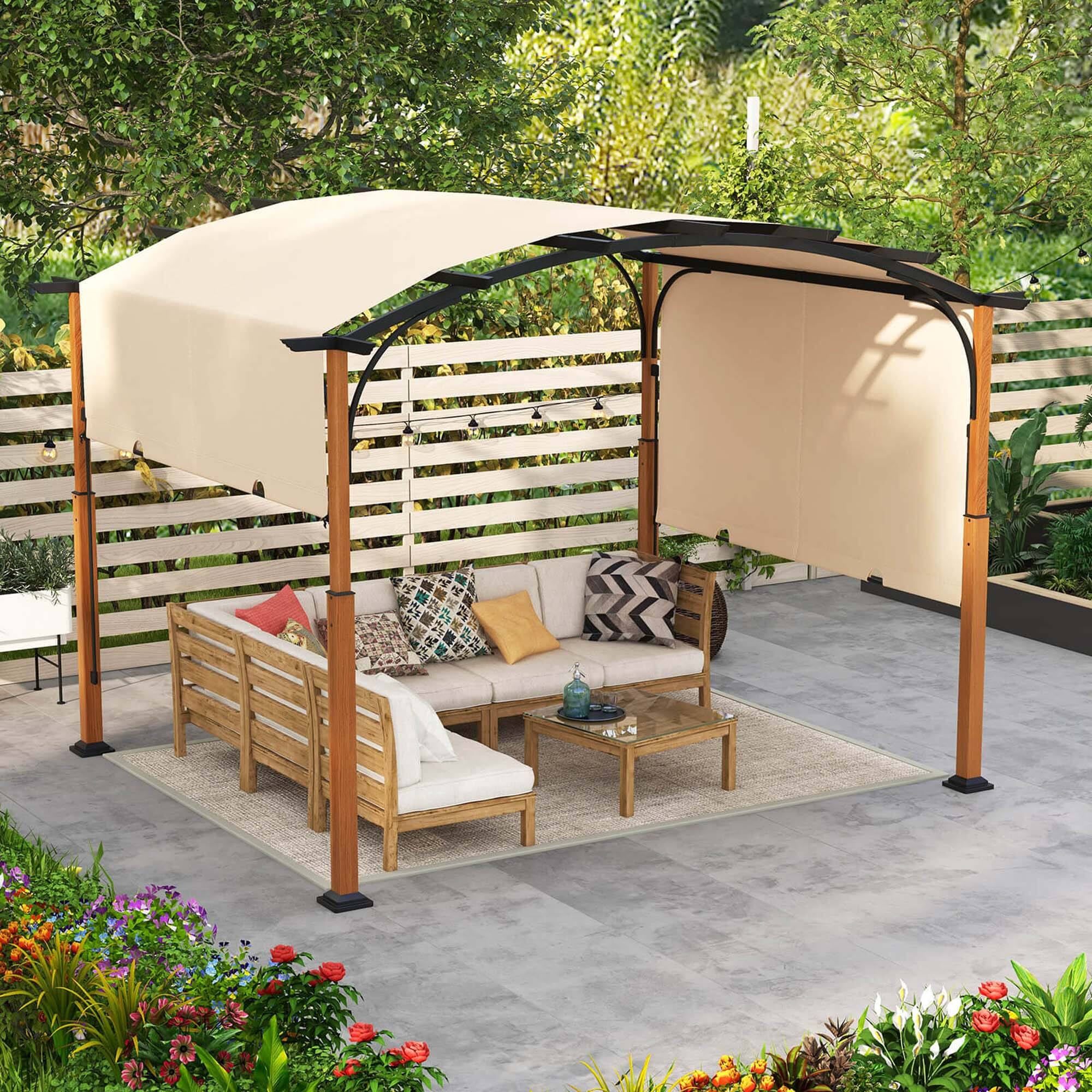 Alt View 1. Costway - Costway 10 x 12 FT Outdoor Retractable Pergola with Retractable Canopy Wood Looking Posts - Beige.