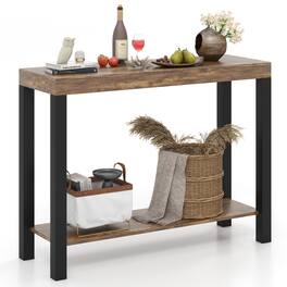 Gymax - 2-Tier Home Bar Table w/ Open Shelves Sofa Side Table w/ Storage for Home - Rustic Brown, Black