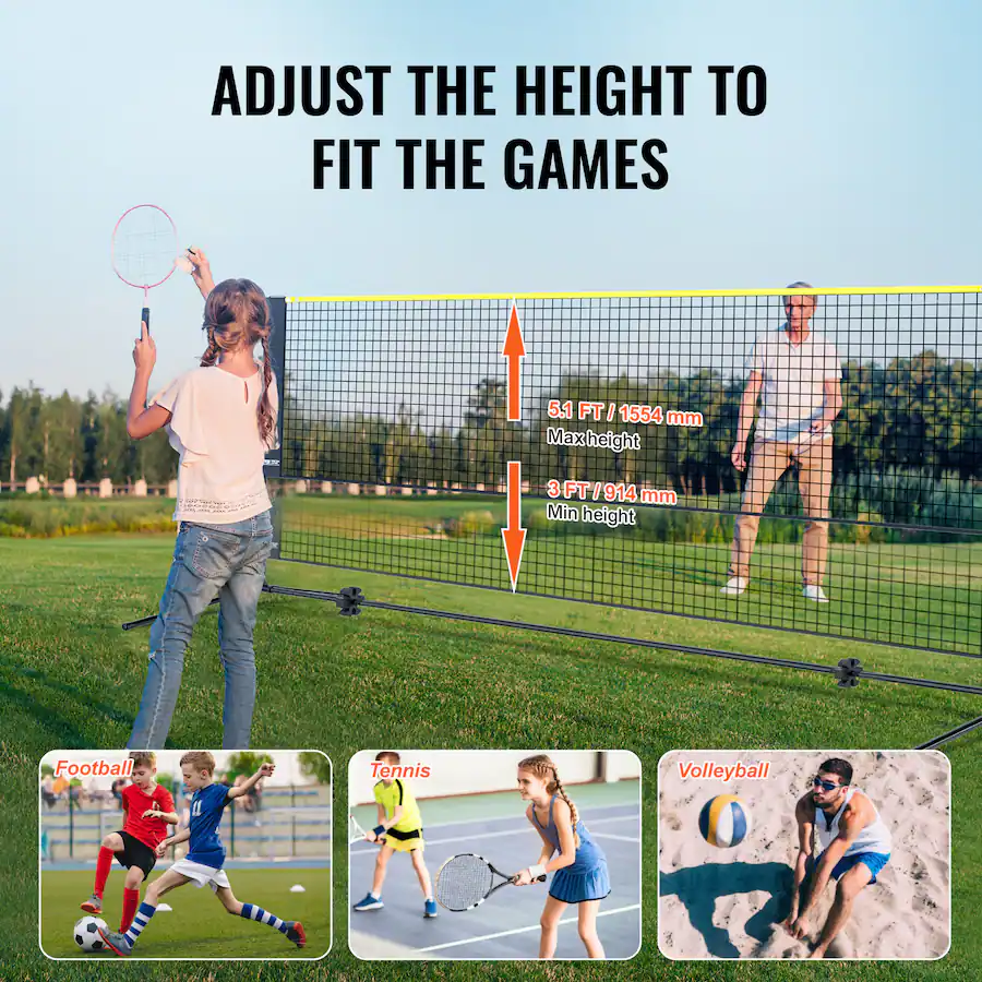 VEVOR Badminton Net, Height Adjustable Volleyball Net, 17ft Wide ...