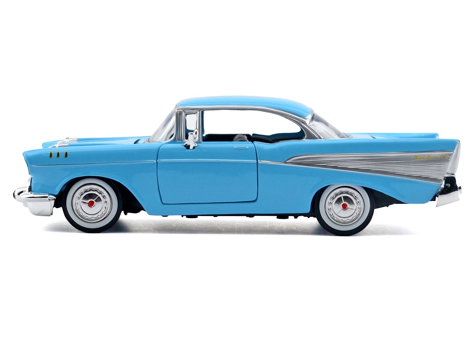 Alt View 1. Motormax - 1957 Chevrolet Bel Air Light Blue "Timeless Legends" Series 1/24 Diecast Model Car by Motormax.
