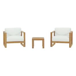 Modway - Upland 3-Piece Outdoor Teak Patio Set with All-Weather Cushions - Natural White