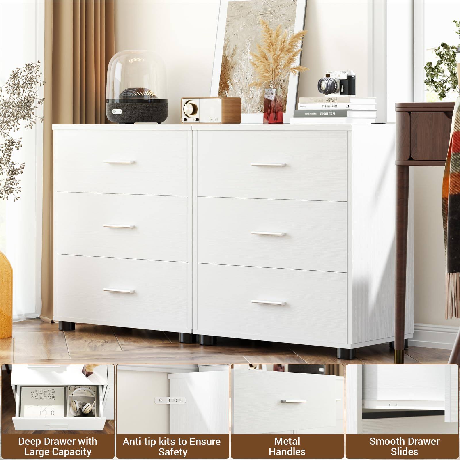SH UrT bul - S J VUT ERO4O KNE LINOR VECDE

Deep Drawer with Large Capacity
Anti-tip kits to Ensure Safety
Metal Handles
Smooth Drawer Slides