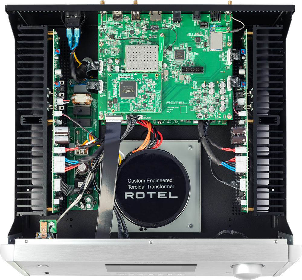 The text on the image reads: "Custom Engineered Toroidal Transformer ROTEL."