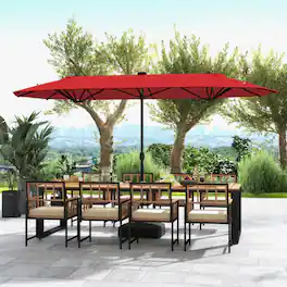 Mondawe - 13FT Double-sided Patio Umbrella with Solar Lights for Garden Pool Backyard - Red