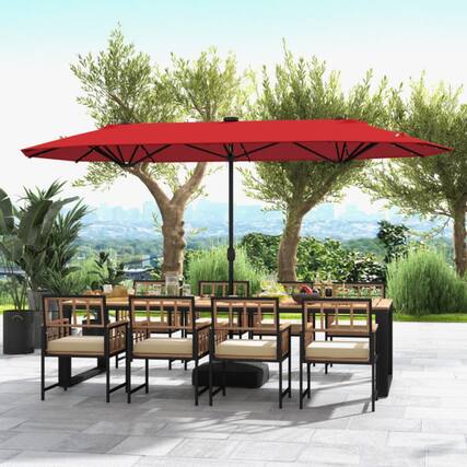 Front. Mondawe - 13FT Double-sided Patio Umbrella with Solar Lights for Garden Pool Backyard - Red.