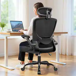 KERDOM - Ergonomic Office Chair, High Back Mesh Chair, Adjustable Lumbar Support & Headrest, Flip-up Arms, Computer Gaming Chair - Black