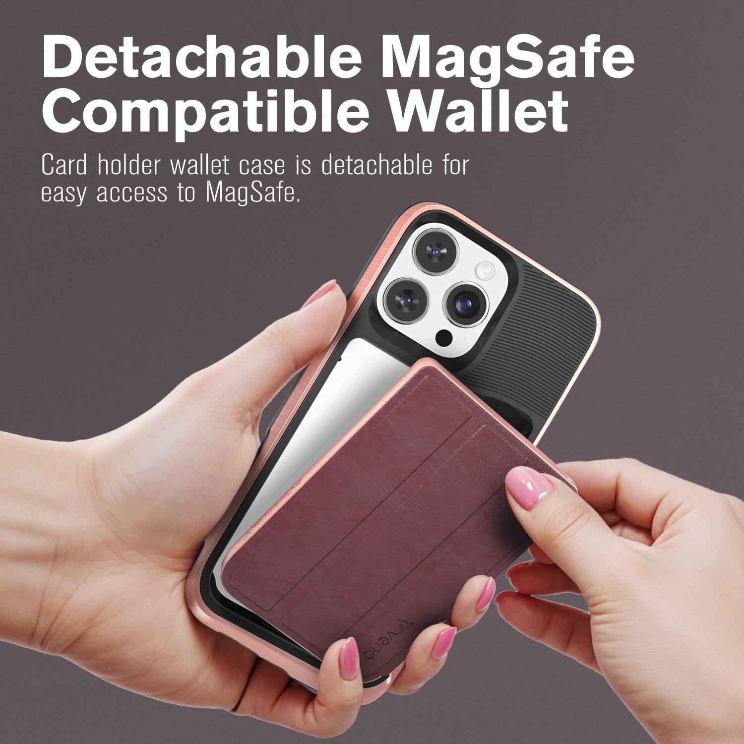Detachable MagSafe Compatible Wallet Card holder wallet case is detachable for easy access to MagSafe. A AGUO