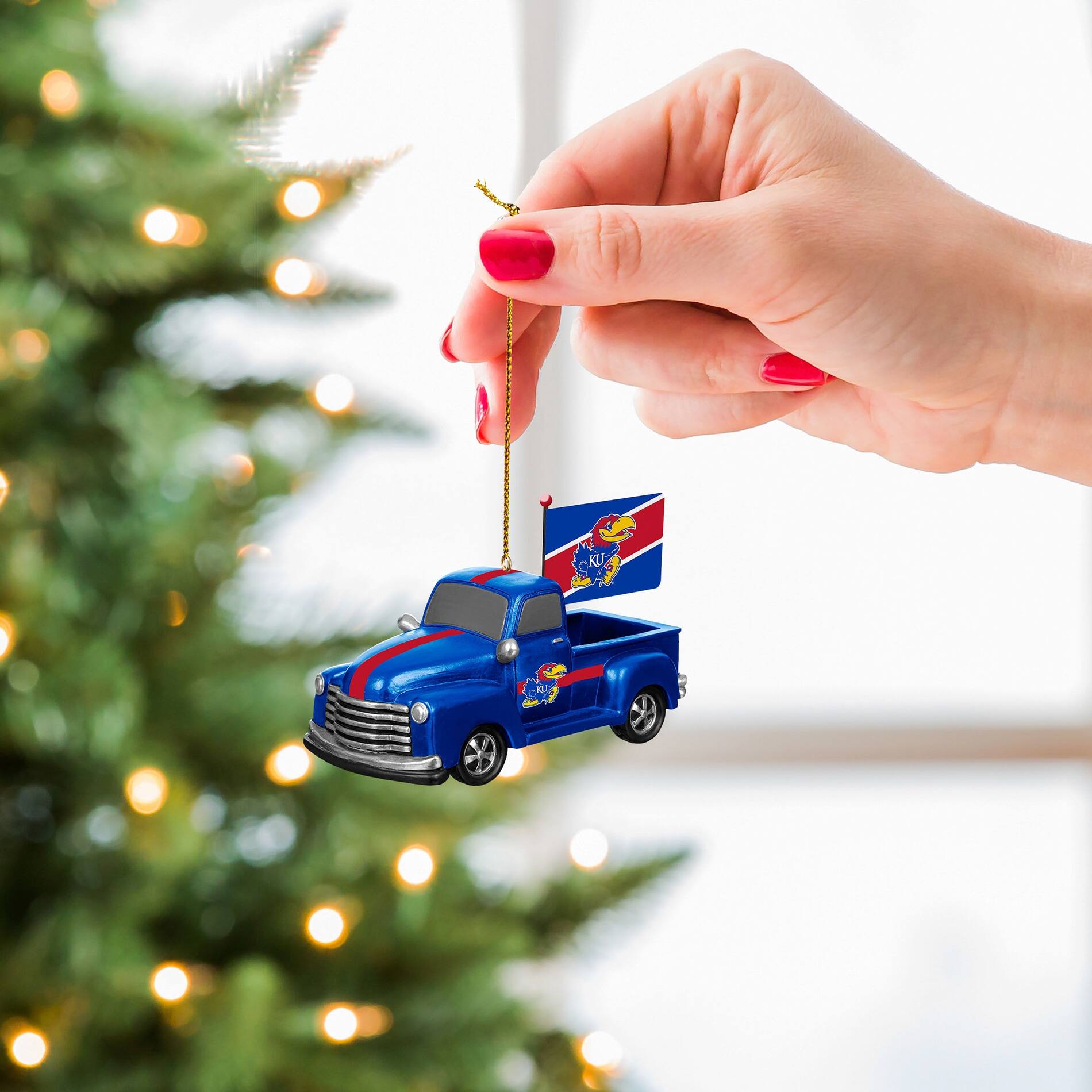Alt View 2. Evergreen Enterprises - Kansas Jayhawks 3" Rally Truck Two-Piece Ornament Set - Multicolor.