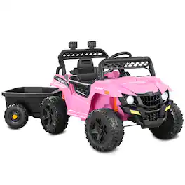 Best Choice Products - Kids 12V Electric Ride-On UTV and Trailer w/ Parent Remote Control, LED Lights - Pink