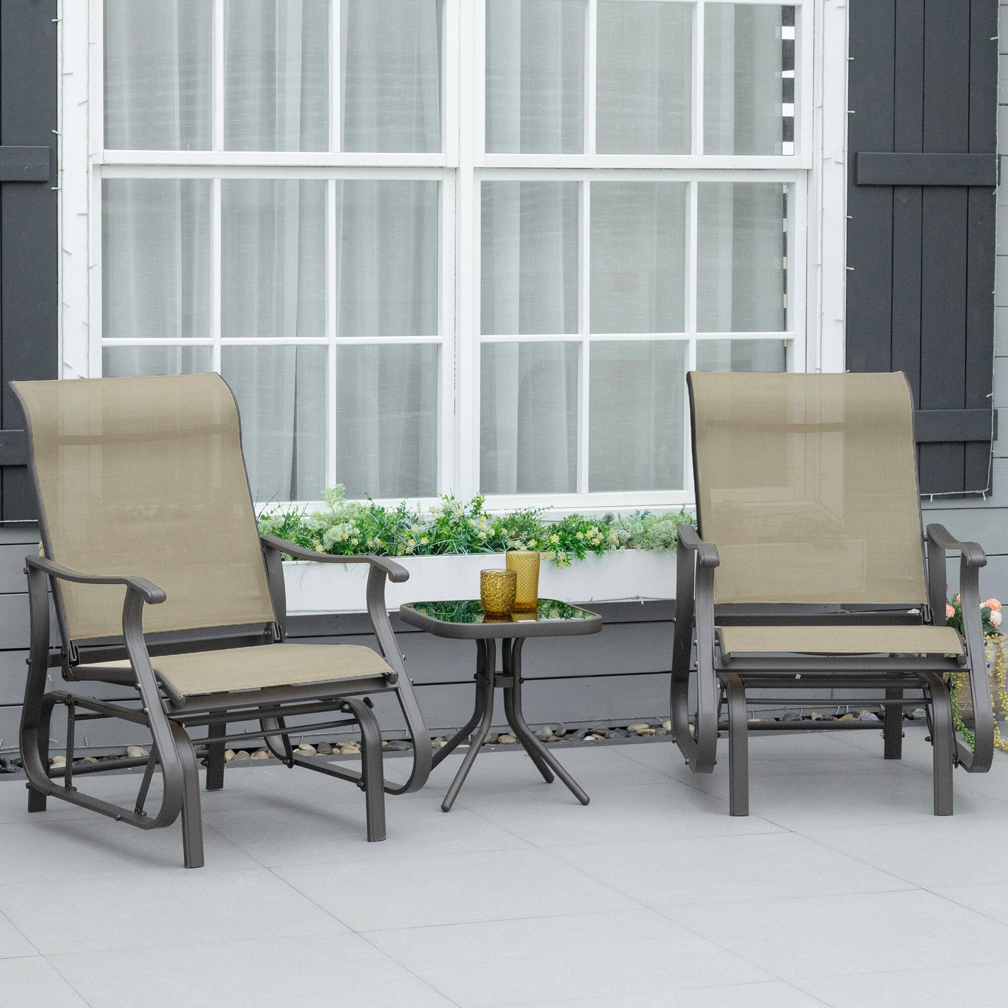 Alt View 1. Outsunny - 3-Piece Outdoor Gliders Set Bistro Set with Steel Frame, Tempered Glass Top Table for Patio, Garden, Backyard, Lawn - Gray.