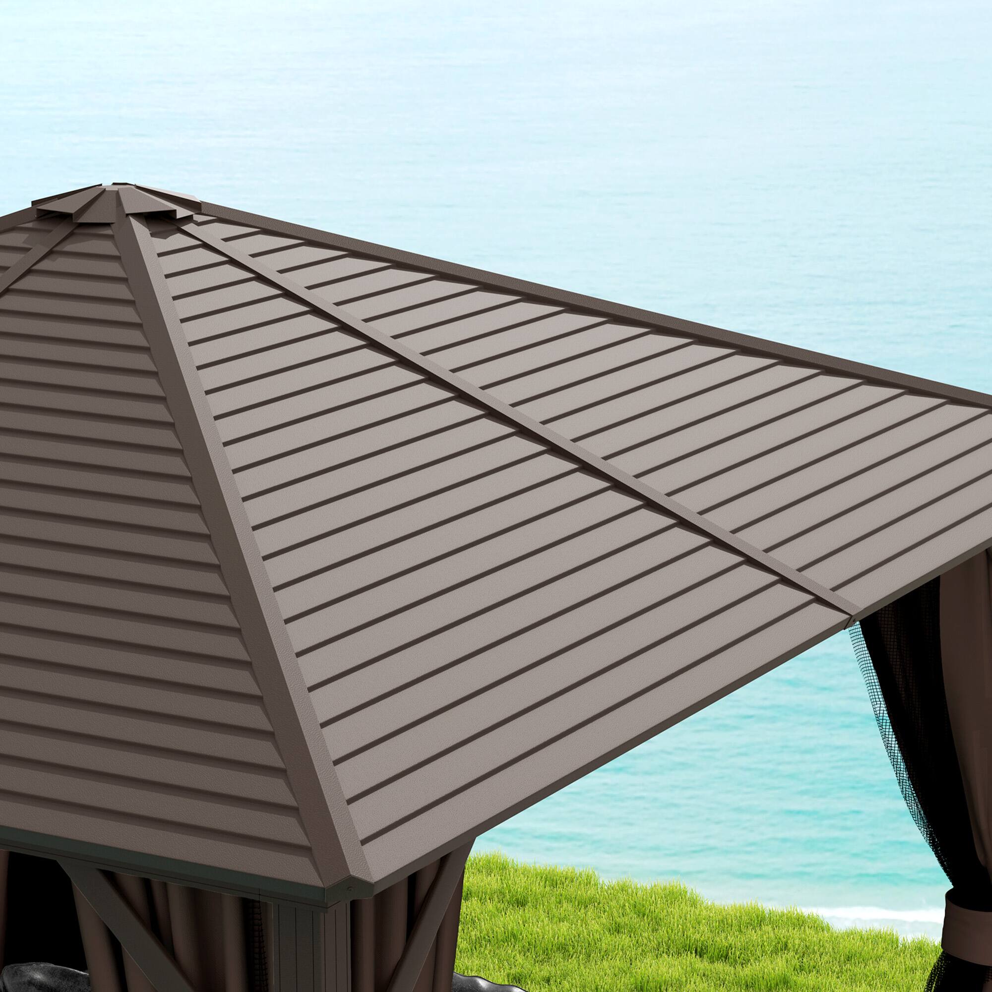 Alt View 7. Outsunny - 10' x 10' Hardtop Gazebo Canopy with Galvanized Steel Roof, Aluminum Frame, Permanent Pavilion Outdoor Gazebo with Hook - Brown.
