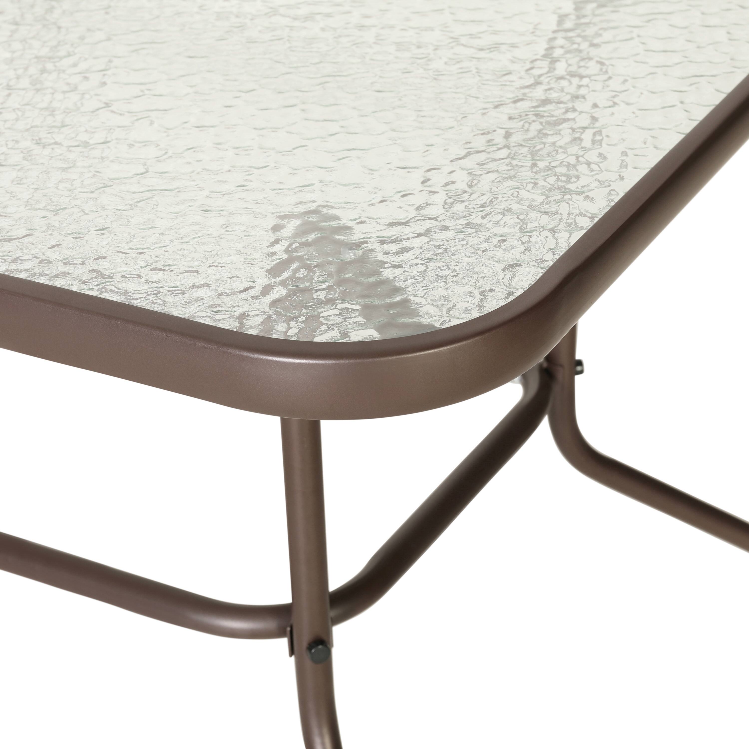 Alt View 7. Emma + Oliver - 31.5" x 55" Rectangular Tempered Glass Metal Table with Umbrella Hole - Clear Top/Bronze Frame.