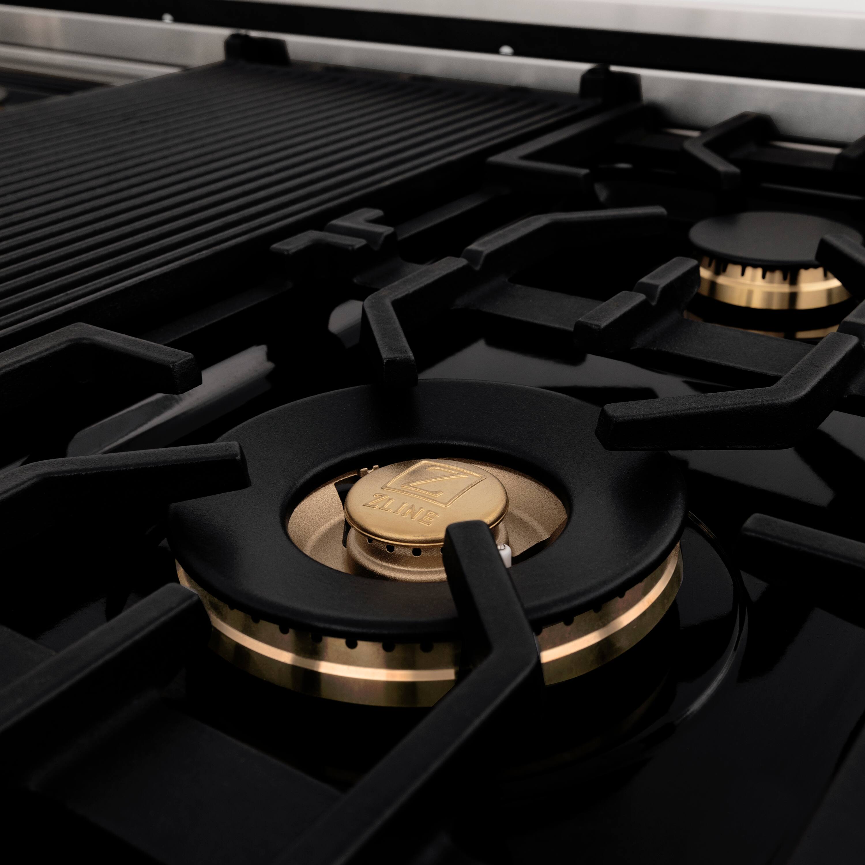 Alt View 7. ZLINE - Autograph Edition 48 in. Slide-In Legacy Gas Rangetop with 7 Burners and Porcelain Cooktop with Matte Black Accents - Stainless Steel.