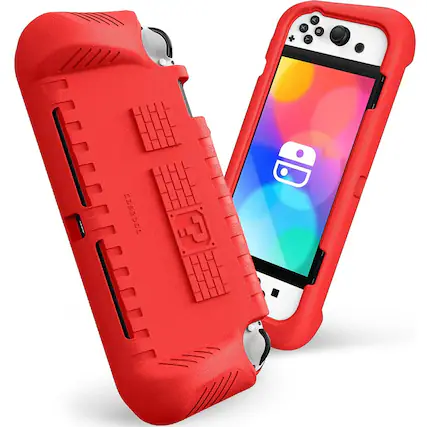 Front. Kitcheniva - Soft Silicone Kids Case For Nintendo Switch OLED Model 2021 Shockproof Cover Red - Red.