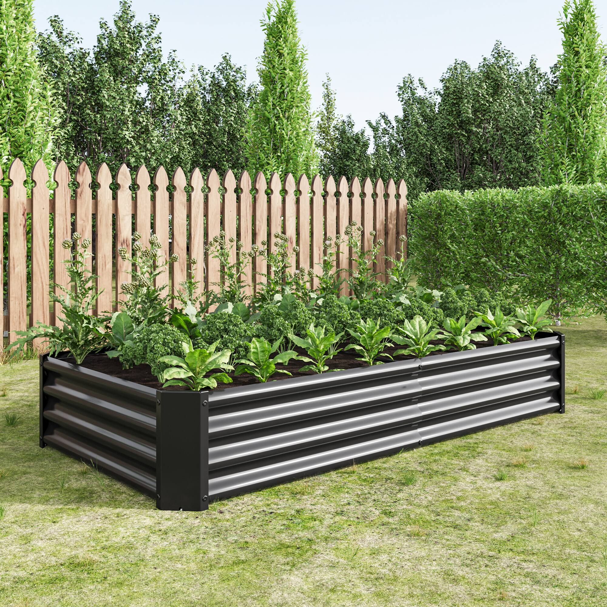 Alt View 1. PAIHOME - Heavy Duty Metal Raised Garden Bed, 6x3x1 FT Rectangle Outdoor Planter Box for Growing Vegetables Flowers Succulents - Black.
