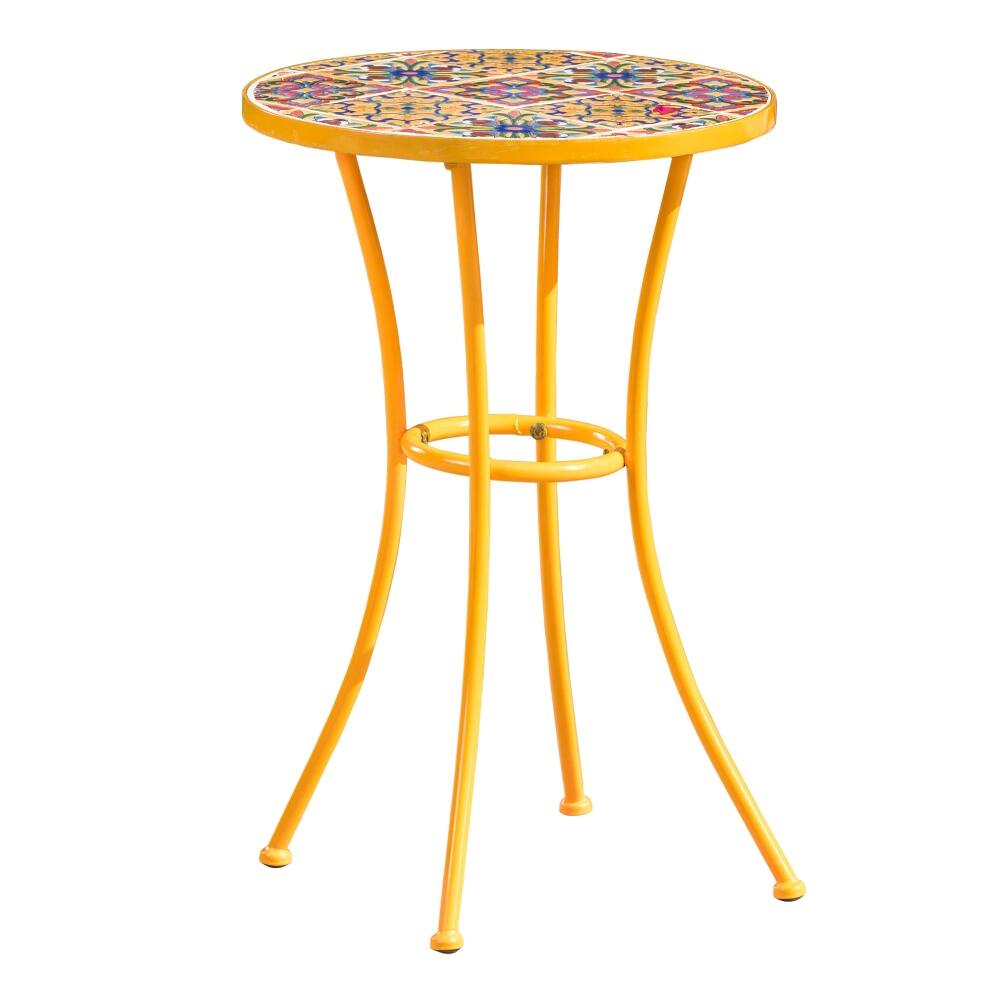 Alt View 2. Loheer - Loheer Yellow Tile Mosaic Outdoor Side Table with Metal Legs - Yellow.