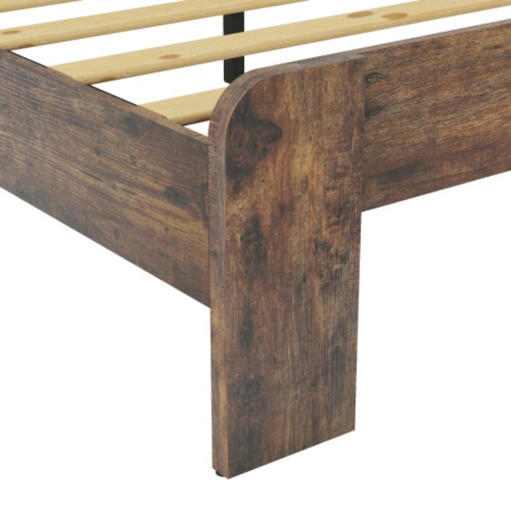 Back. LUCKY ONE - Queen Size Wood Platform Bed Frame with Metal Frame, Industrial Style, Wood Slats, No Box Spring Needed - Dark Brown.