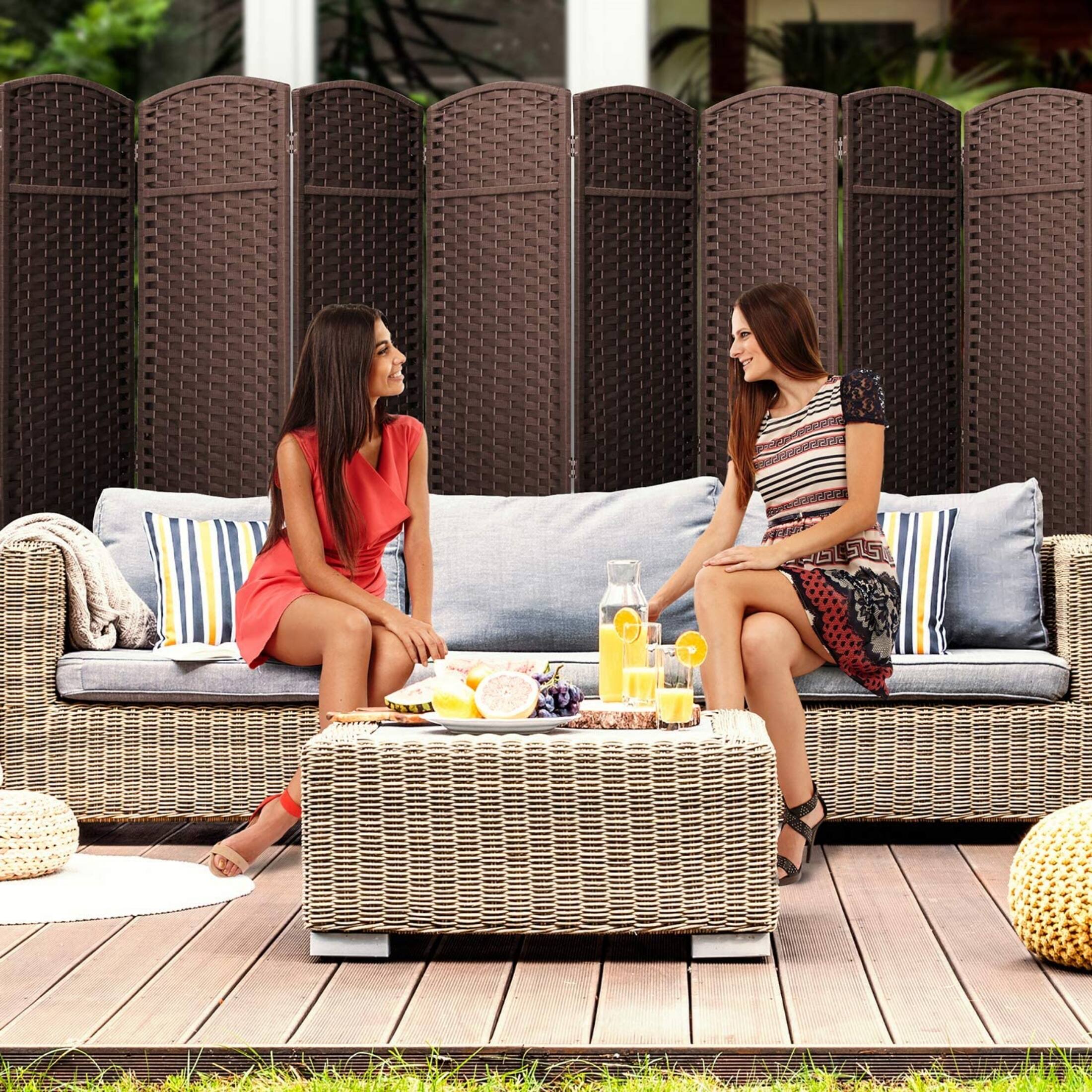 Alt View 3. Sorbus - Sorbus 8 Panel Room Divider 6 ft. Tall - Privacy Screen, Extra Wide Double Hinged Panels, Mesh Hand-Woven Design - Chocolate.