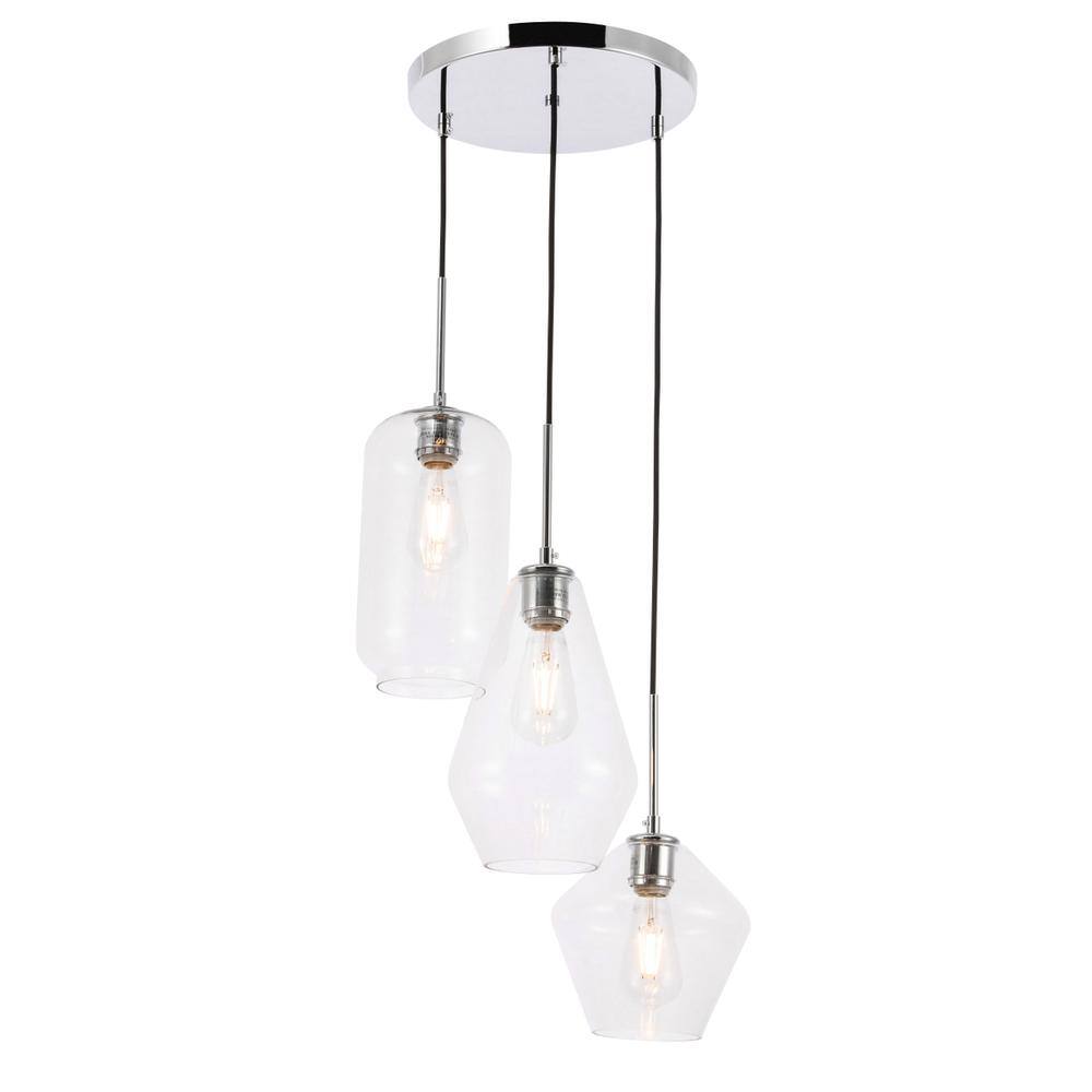 Alt View 6. Living District - Gene 3 light Chrome and Clear glass pendant - Chrome And Clear Glass.