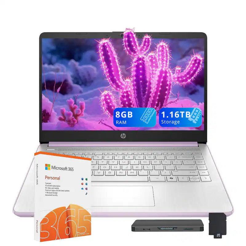 8GB RAM  
1.16TB Storage  
HP  

Microsoft 365 Personal  
1 person  
12 months subscription  
Premium apps with internet access  
1TB cloud storage  
Included only  

Advanced security
