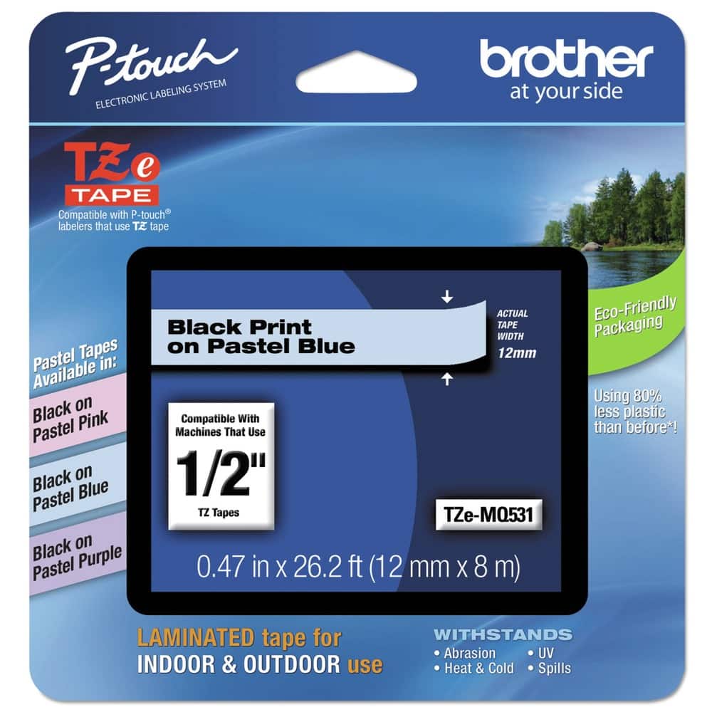 Brother - P-Touch TZEMQ531 0.47 in. x 26.2 ft. TZ Standard Adhesive Laminated Labeling Tape - Pastel Blue