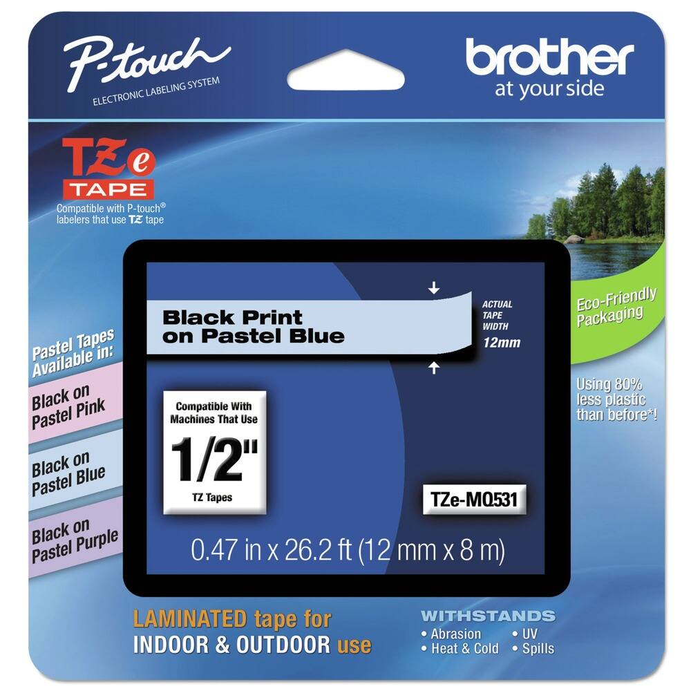 Brother - P-Touch TZEMQ531 0.47 in. x 26.2 ft. TZ Standard Adhesive Laminated Labeling Tape - Pastel Blue