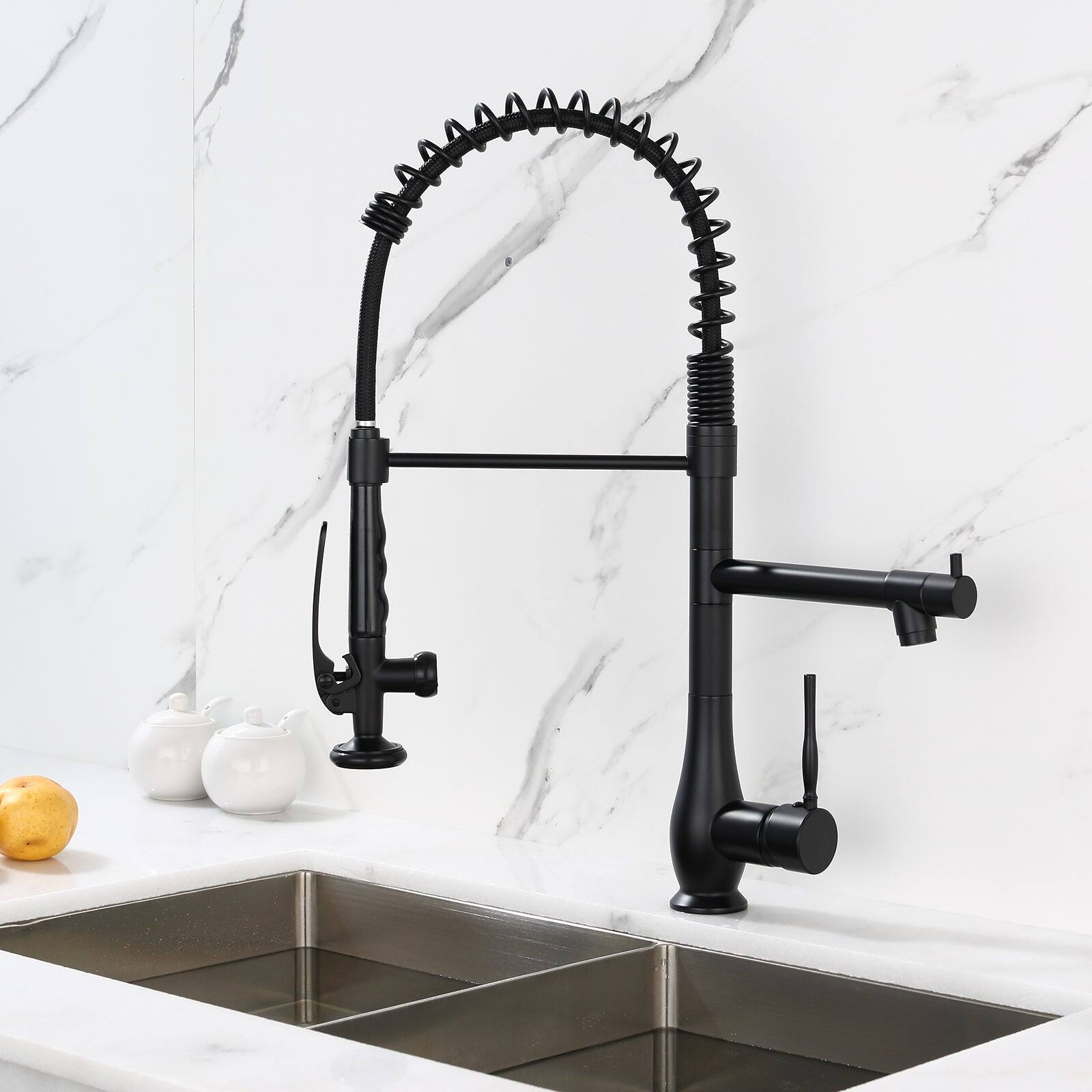 Alt View 3. Boyel Living - Matte Black Single Handle No Sensor Gooseneck Pull Down Sprayer Kitchen Faucet with Dual Function - Matte Black.