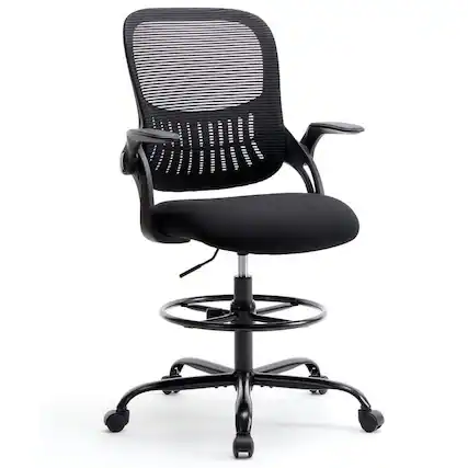 Front. Kadyn - 48.4" Tall Office Chair for Standing Desk - Adjustable Counter Height Chair with Foot Ring for Tall Desk Setups, Black - Black.
