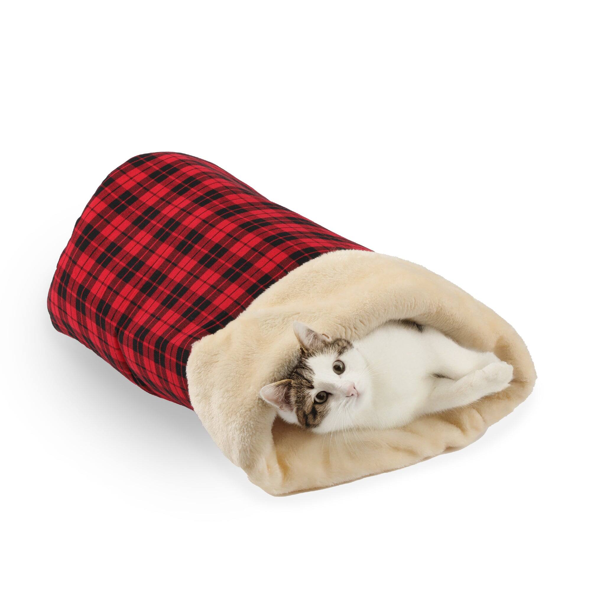 Front. PawsPik - PawsPik Self Warming Covered Dog & Cat Cave Bed, Small - Red Flannel.