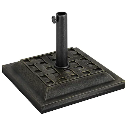 Front. Outsunny - lbs Patio Market Umbrella Base Stand Resin Parasol Holder Square with Beautiful Decorative Pattern & Easy - Bronze.