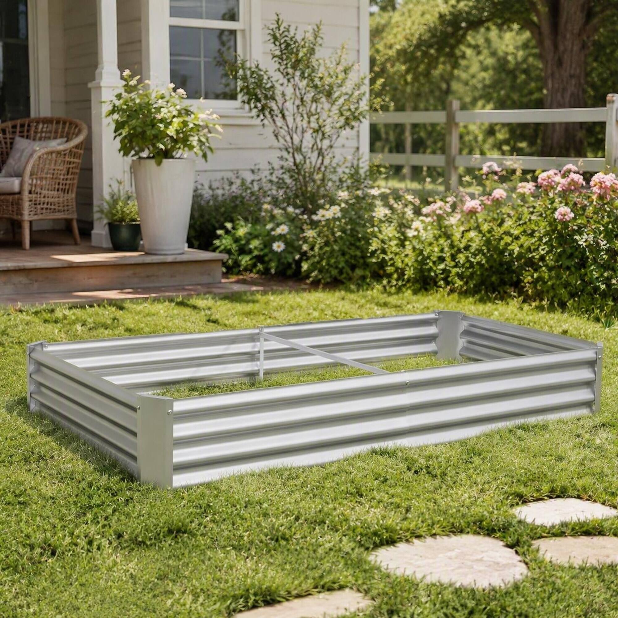 RYHNUYNE Outdoor Metal Raised Garden Bed 6x3x1ft Rectangular Corrugated ...