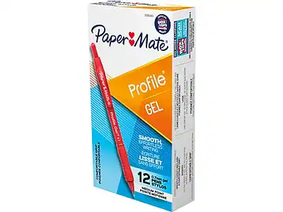 Paper Mate
Profile GEL
Smooth, Effortless Writing
Lissure Sans Effort
12 Pens
Stylos
Medium Point
Point Moyen
0.7mm Gel Ink
Encre Gel 0.7mm