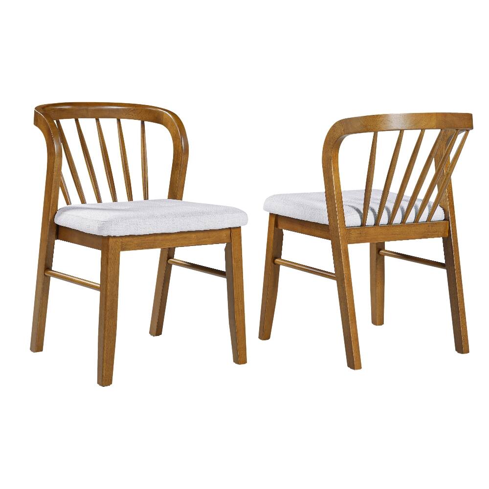 Left. Loheer - Loheer Mid-Century Modern Rubber Wood Dining Chair Set of 2 Upholstered Seat Walnut Beige - Walnut, Beige.