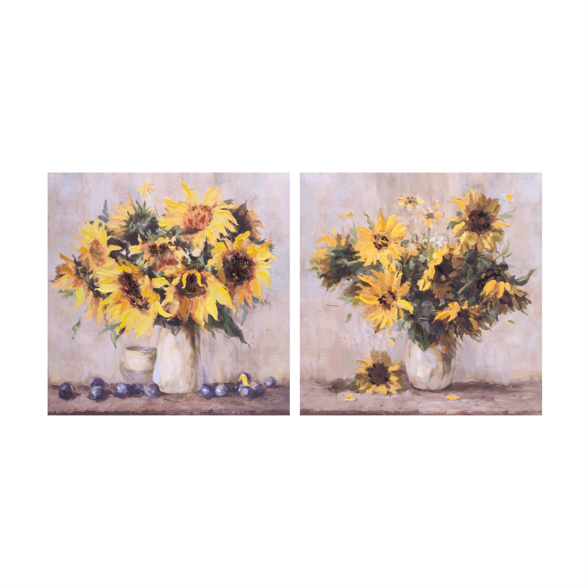 Front. BreeBe - Sunflower Vase Canvas Wall Art 32"L (Set of 2) - Yellow, Brown.