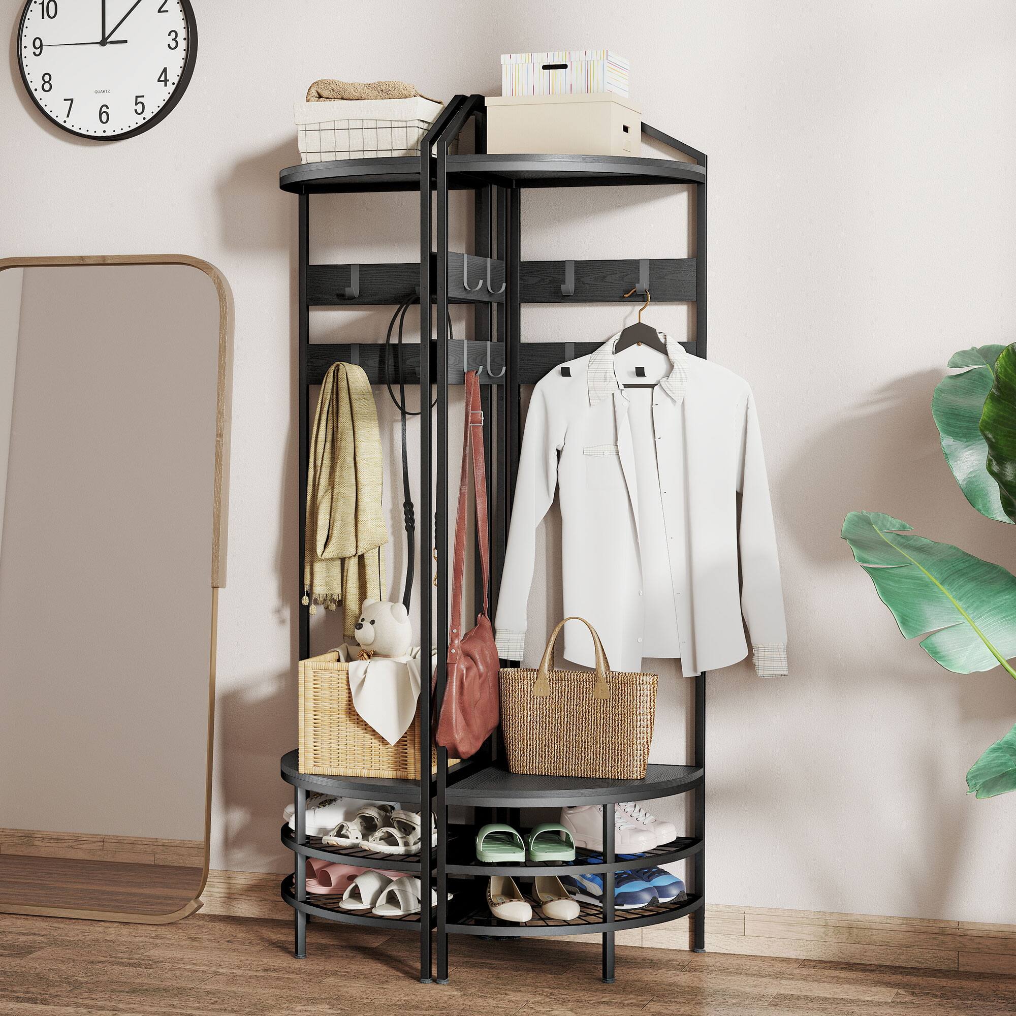 Alt View 7. Homcom - Hall Tree, Industrial 4-Tier Coat Rack with Shoe Storage - Black.